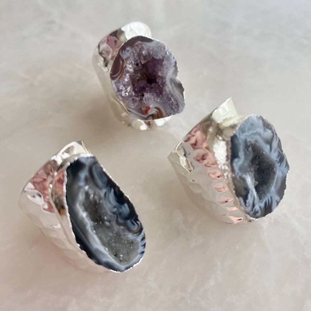 ❗️LAST❗️Hammered Silver Raw Geode Ring - Picture 4 of 7